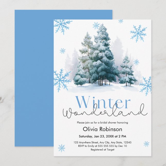 Pine Winter Wonderland Snowflakes Bridal Shower  Einladung (Vorne/Hinten)