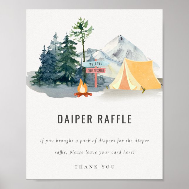 Pine Woods Camping Windeln Raffle Baby Duschzeiche Poster (Vorne)