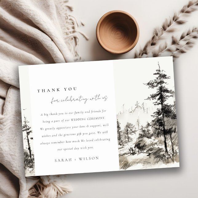 Pine Woods Mountain Landschaftsbild Hochzeit Dankeskarte (Von Creator hochgeladen)