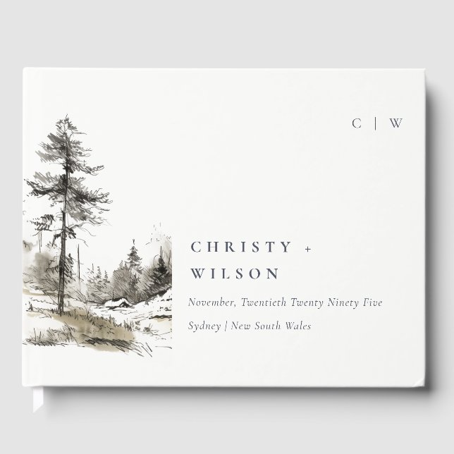 Pine Woods Mountain Landschaftsbild Hochzeit Gästebuch (Vorderseite)