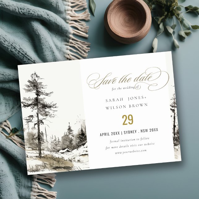 Pine Woods Mountain Landschaftsbild Hochzeit Save The Date (Von Creator hochgeladen)