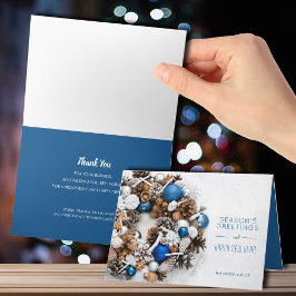 Pine Wreath Blue und White Business Holiday Karte