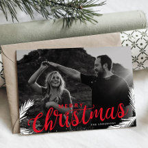 Pine Zweig Merry Christmas Red Script Overlay
