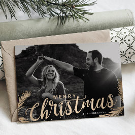 Pine Zweig Merry Christmas Script Overlay Feiertagskarte