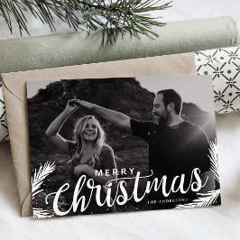 Pine Zweig Merry Christmas Script Overlay Feiertagskarte