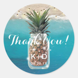 Pineaple Mason Jar Beach Wedding Vielen Dank Runder Aufkleber