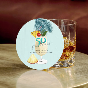 Pineaple Pina Colada Cocktail 50. Geburtstagsparty Runder Pappuntersetzer