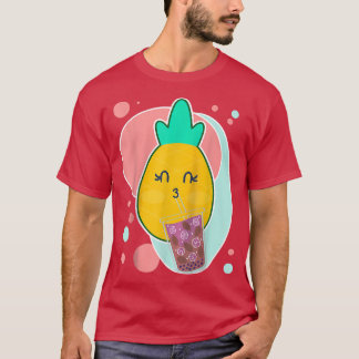 Pineapple Boba Tea Bubble Milk Tea Cute Cartoon T-Shirt