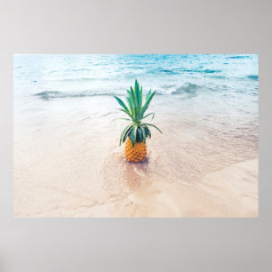 Pineapple frucht on beach shore in the morning poster