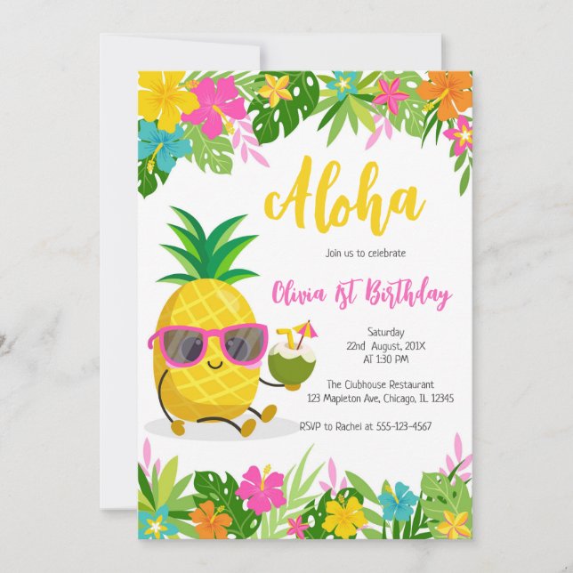 Pineapple Girl Birthday Aloha Hawaii Summer Einladung (Vorderseite)