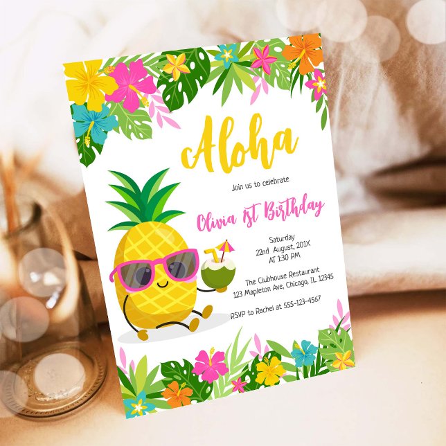 Pineapple Girl Birthday Aloha Hawaii Summer Einladung (Von Creator hochgeladen)