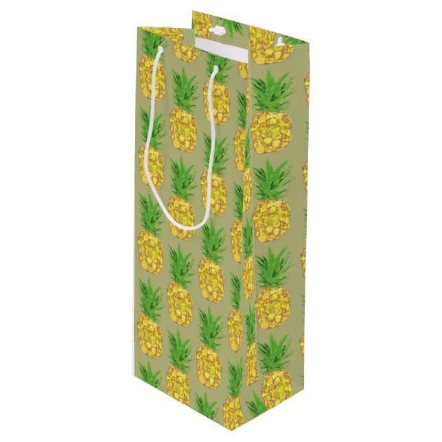 Pineapple Khaki Geschenktüte Für Weinflaschen (Vorderseite Schrägansicht)