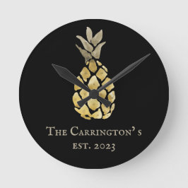 Pineapple Name Watercolor Stencil Runde Wanduhr