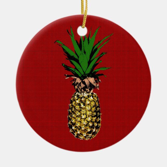 Pineapple Newsprint Image Keramik Ornament (Vorne)