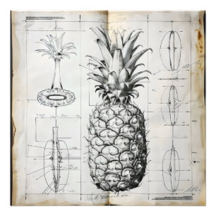 Pineapple Retro Monochromes Diagramm Fotodruck