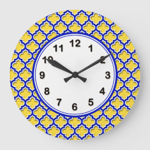 Pineapple Royal Blue Wht Moroccan Quatrefoil #5DS Große Wanduhr