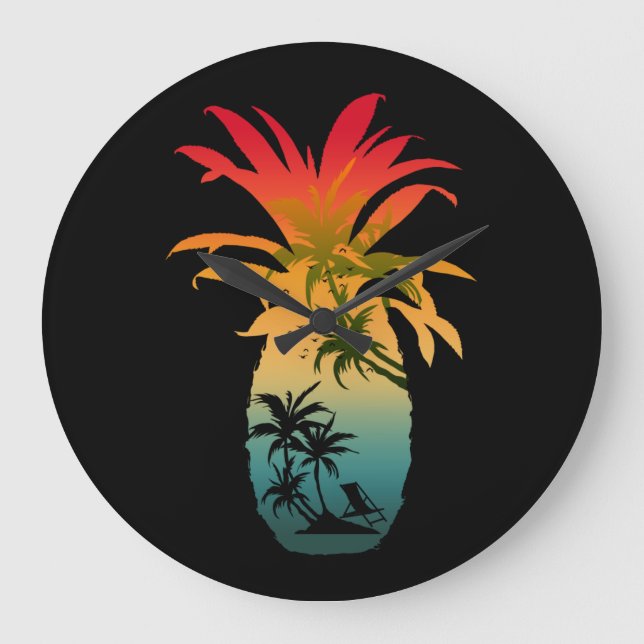 PINEAPPLE SUNSET GROßE WANDUHR (Vorderseite)