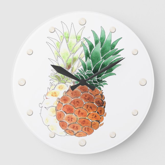 Pineapple, watercolor . große wanduhr (Vorderseite)