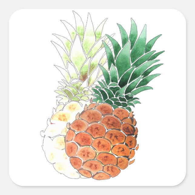 Pineapple, watercolor . quadratischer aufkleber (Vorderseite)