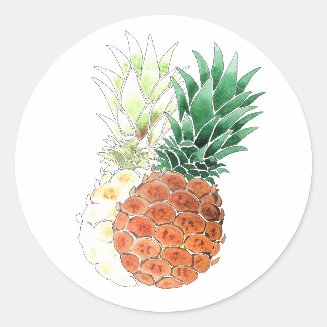 Pineapple, watercolor . runder aufkleber (Vorderseite)