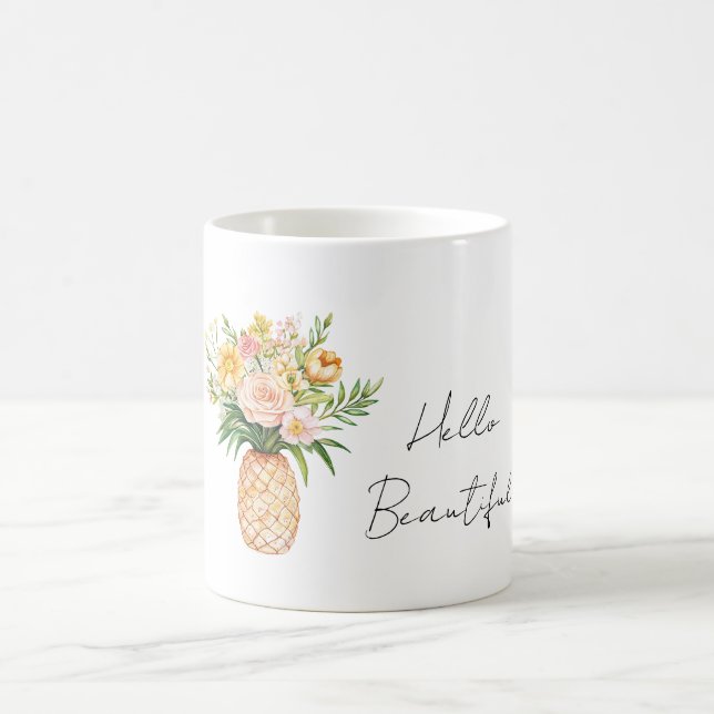 Pineapple Yellow Pink Flowers Hello Beautiful Kaffeetasse (Mittel)