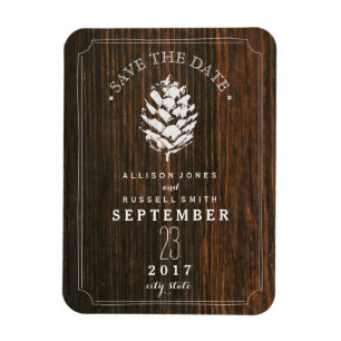 Pinecone Barn Wood Save the Date Magnet