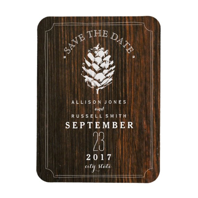 Pinecone Barn Wood Save the Date Magnet (Vertikal)
