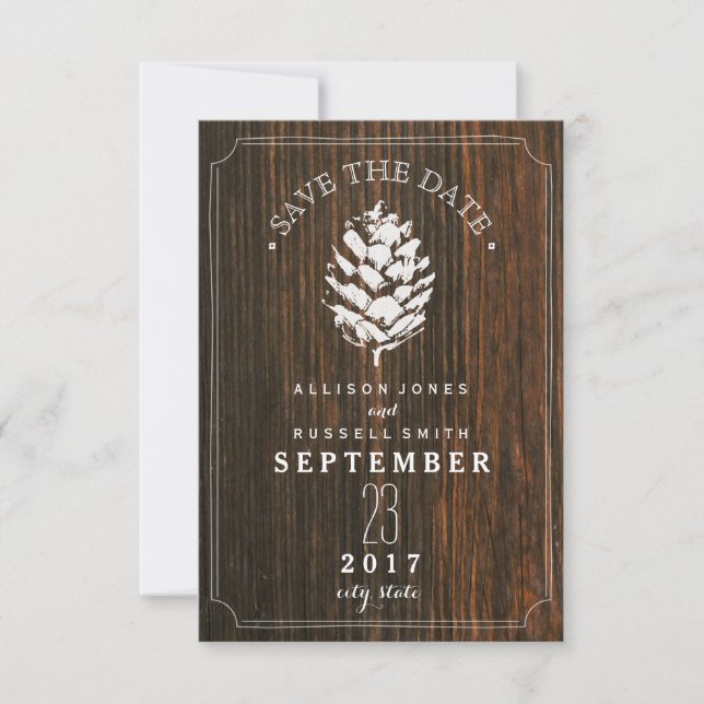 Pinecone Barn Wood Wedding retten das Datum Save The Date (Vorderseite)