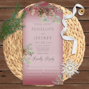 Pinecone & Berries Modernes Weinrotes Abendessen All In One Einladung