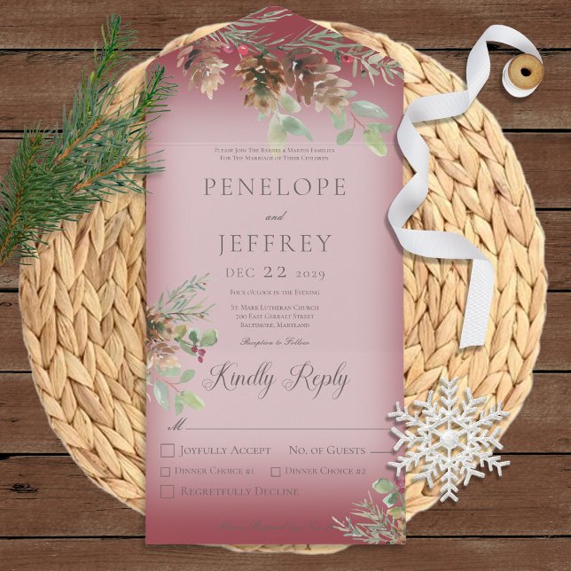 Pinecone & Berries Modernes Weinrotes Abendessen All In One Einladung (Von Creator hochgeladen)