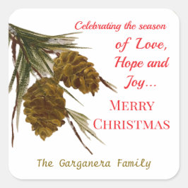 Pinecone Christmas-Geschenk-Tag Quadratischer Aufkleber