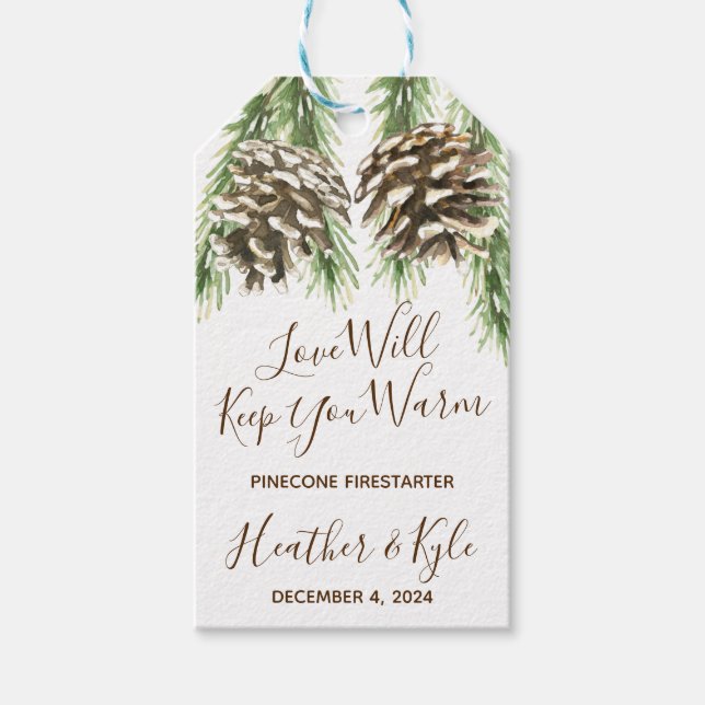 Pinecone Firestarter Wedding, Brautparty Gefallen Geschenkanhänger (Vorderseite)