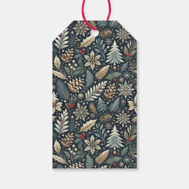 Pinecone, Holly, Snowflakes & Berries Holiday Geschenkanhänger (Vorderseite)