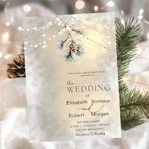 Pinecone String Lights Winter Wedding Einladung