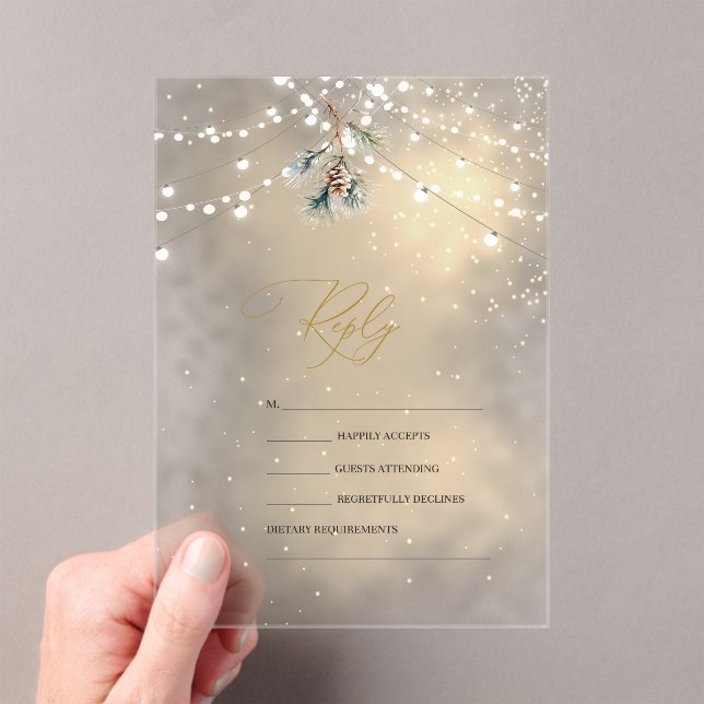 Pinecone String Lights Winter Wedding RSVP   Acryleinladungen (Insitu (Handheld))