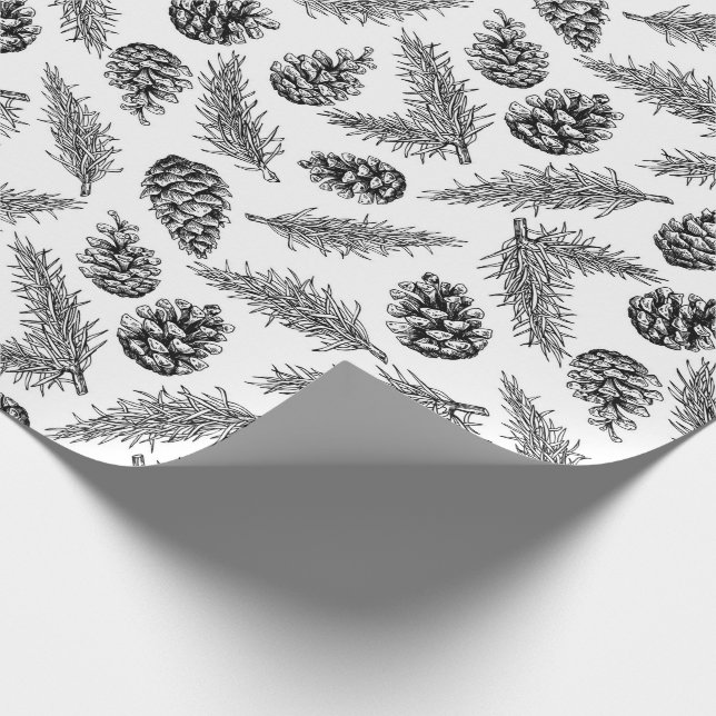 Pinecone und Tannenbaum Weihnachtsmuster. Winter Geschenkpapier (Ecke)