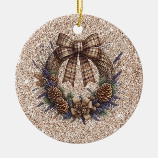 Pinecone Wreath Keramik Ornament (Vorne)