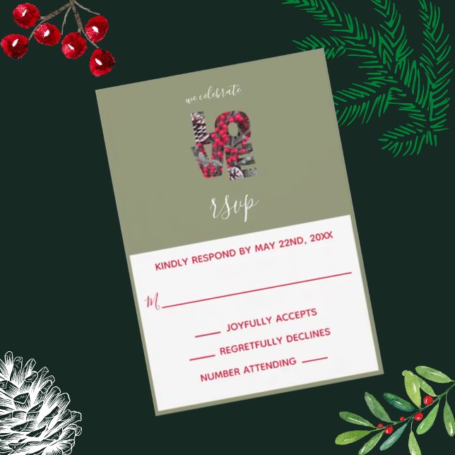 Pinecones Evergreens Red Berries LIEBE RSVP-Karte RSVP Karte (Von Creator hochgeladen)