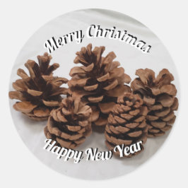 Pinecones Foto Frohe Weihnachten Glück Neues Jahr Runder Aufkleber