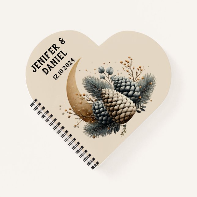 Pinecones und Crescent Moon Winter Liebe Notizbuch (Vorderseite)