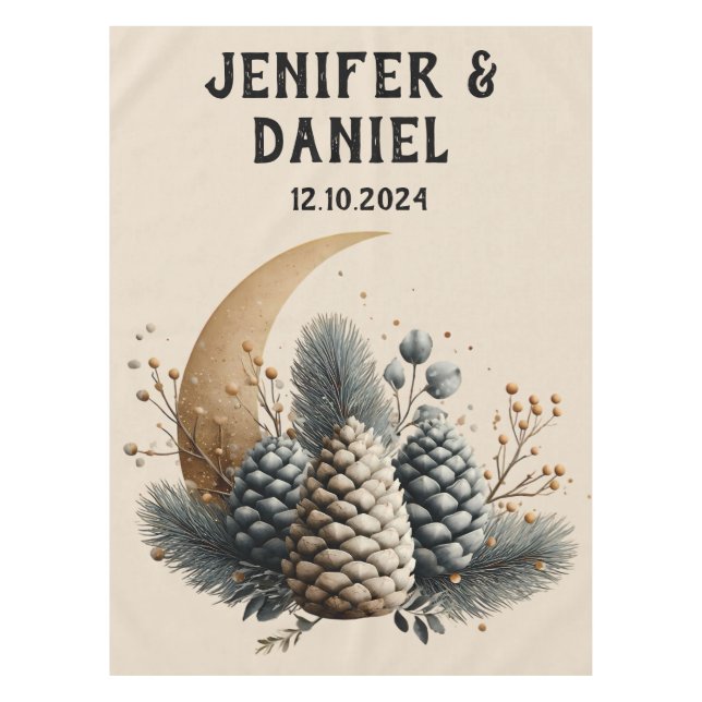 Pinecones und Crescent Moon Winter Liebe Tischdecke (Vorderseite)