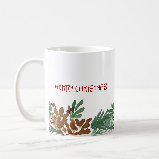 Pinecones Wasserfarbe Grenze Frohe Weihnachten Kaffeetasse (Links)