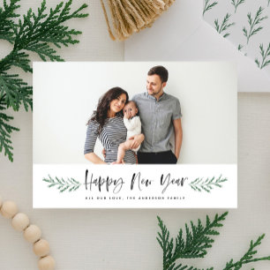 Pineneedle Happy New Year Modern Foto Feiertagskarte