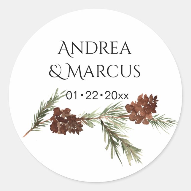 Pinery Winter Wedding Wreath Runder Aufkleber (Vorderseite)