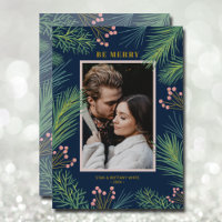 Pines Berries Foto Navy Blue Christmas