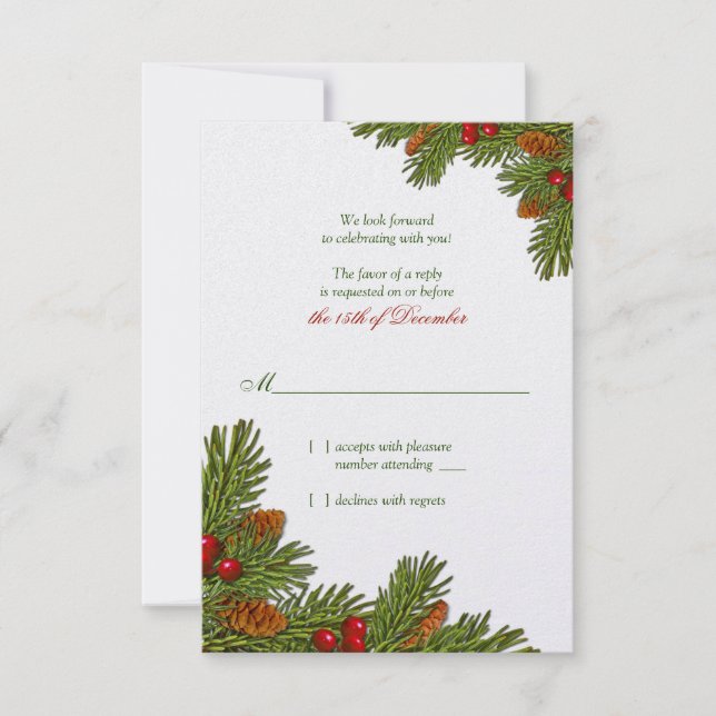 Pines Boughs Holiday Winter Wedding RSVP Card (Vorderseite)