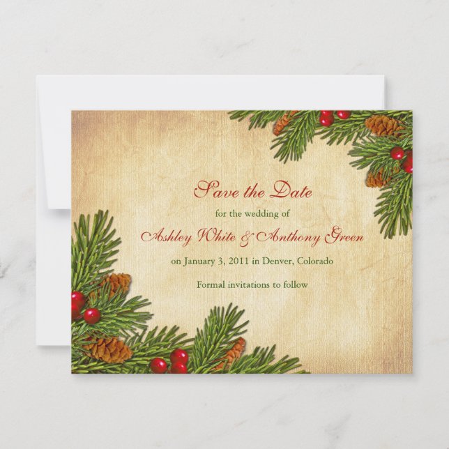 Pines Boughs Holiday Winter Wedding Save the Date (Vorderseite)