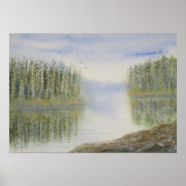 Pines Lake Watercolor Landschaft Poster