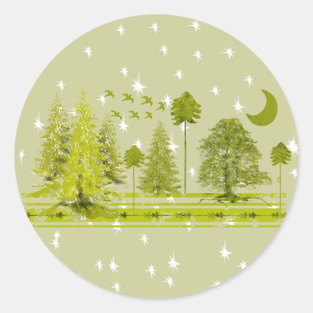 Pines mit moon-individualisierter BackGround-Farbe Runder Aufkleber (Vorderseite)