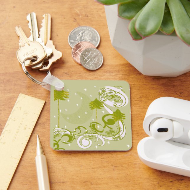 Pines mit moon-individualisierter BackGround-Farbe Schlüsselanhänger (Schreibtisch)